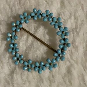 Beautiful 14k Stamped Blue Flower Enamel Wreath Antique Brooch So Sweet